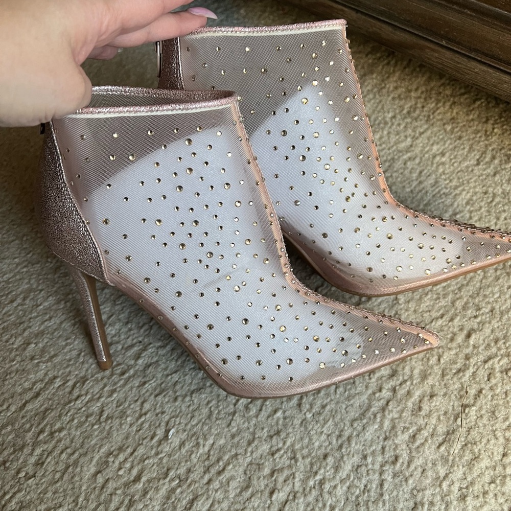 Nine West Rose Gold Mesh Booties.